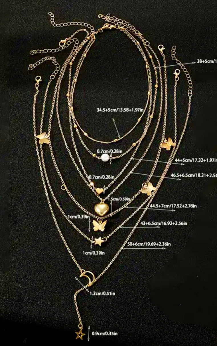 Stylish and Elegant Retro Gift Set with Middle Eastern Love Butterfly Tassel Moon Star Faux Rhinestone Necklace - No Card Included