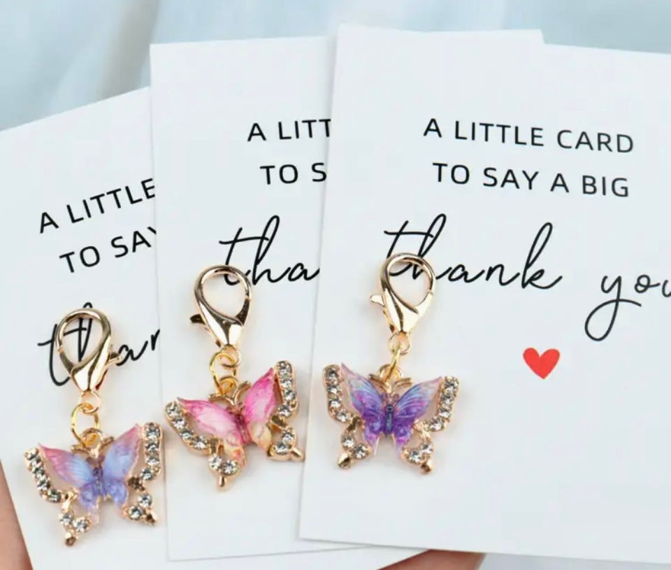 ThankYou Card Butterfly Small Chrysanthemum KeychainCharm Set