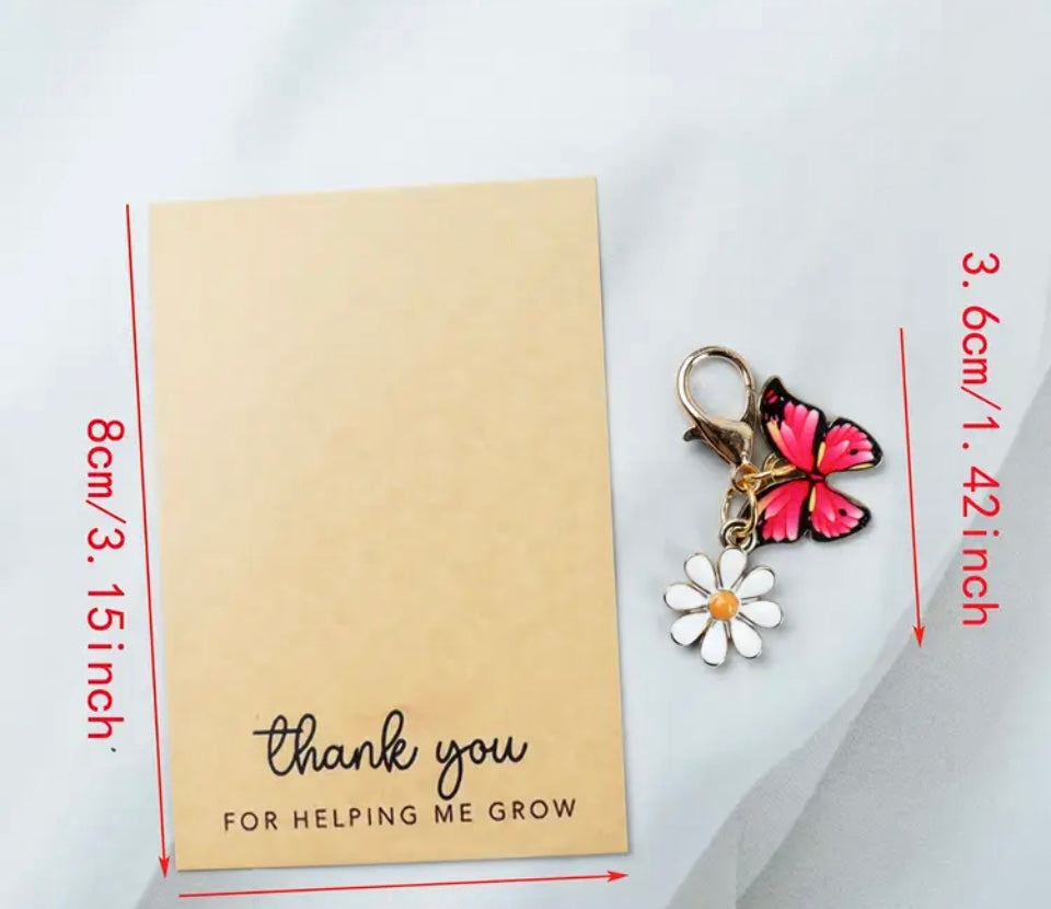 ThankYou Card Butterfly Small Chrysanthemum KeychainCharm Set