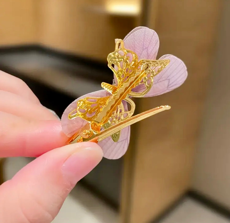 Cute & Sweet Fabric Butterfly Hair Pins with Rhinestones