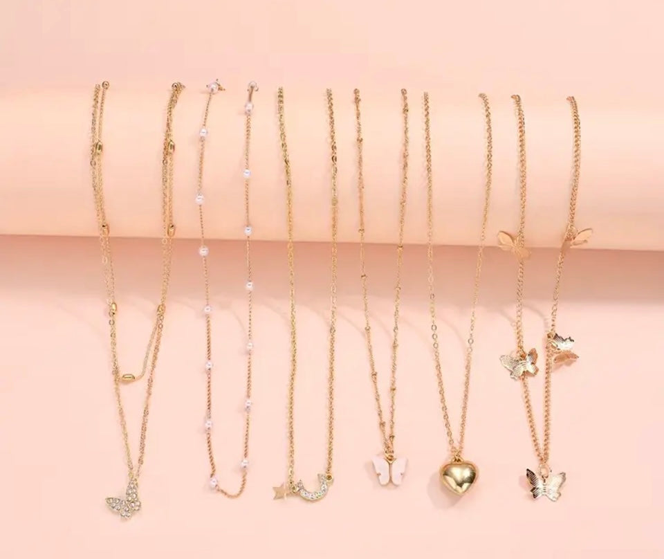 Stylish and Elegant Retro Gift Set with Middle Eastern Love Butterfly Tassel Moon Star Faux Rhinestone Necklace - No Card Included