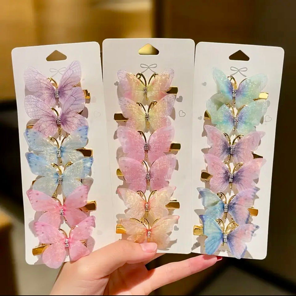 Cute & Sweet Fabric Butterfly Hair Pins with Rhinestones