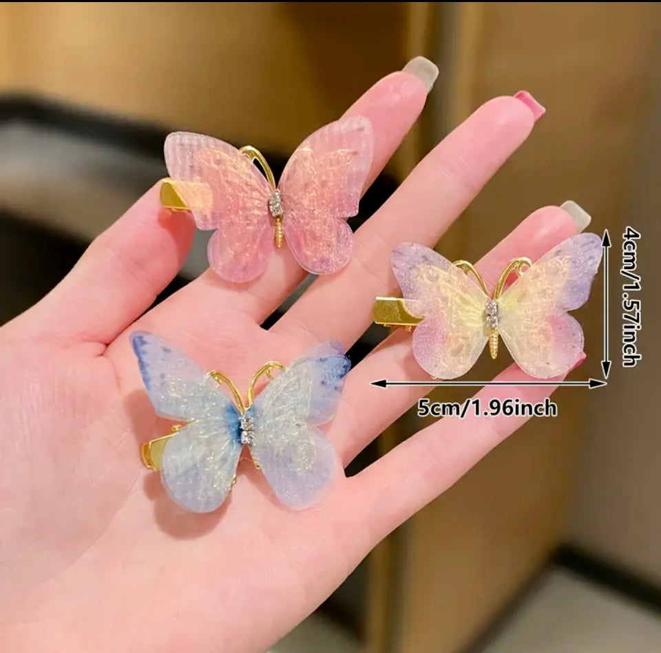 Cute & Sweet Fabric Butterfly Hair Pins with Rhinestones