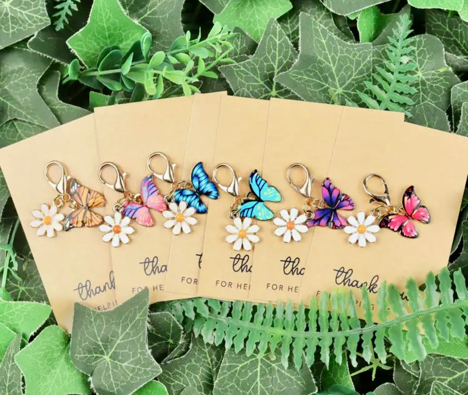 ThankYou Card Butterfly Small Chrysanthemum KeychainCharm Set