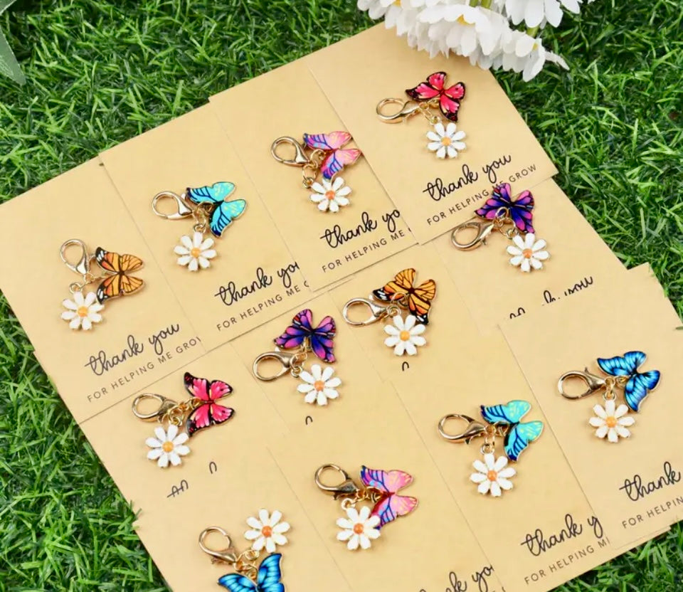 ThankYou Card Butterfly Small Chrysanthemum KeychainCharm Set