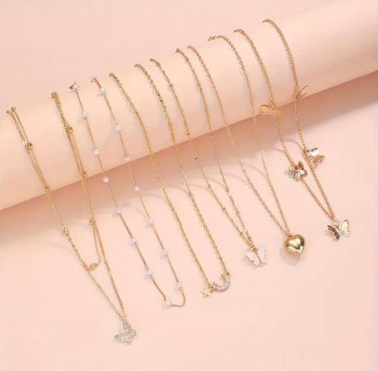 Stylish and Elegant Retro Gift Set with Middle Eastern Love Butterfly Tassel Moon Star Faux Rhinestone Necklace - No Card Included