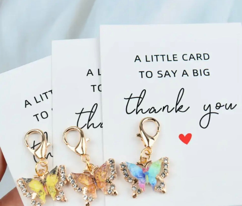 ThankYou Card Butterfly Small Chrysanthemum KeychainCharm Set
