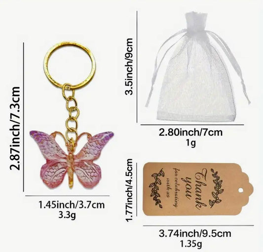 Elegant White Butterfly Keychain Gift Set with Golden-Tone Rings